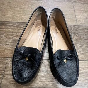 Michael Kors Women's Everett Mocs Black Leather Logo Flats